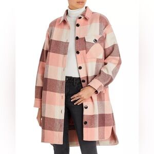 MONROW Pink Plaid Wool-Blend Long Shacket Size S